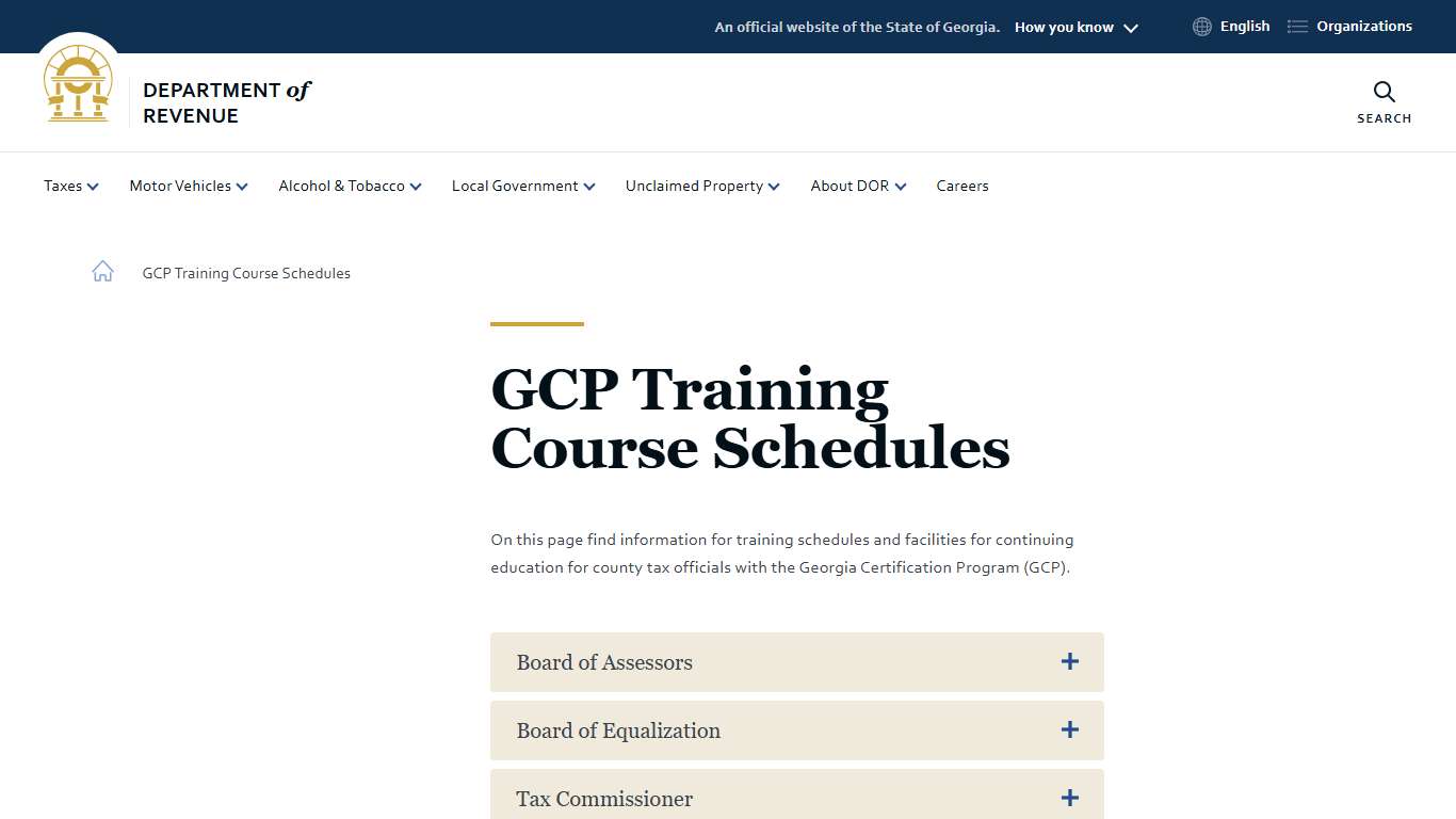 GCP Training Course Schedules Department of Revenue