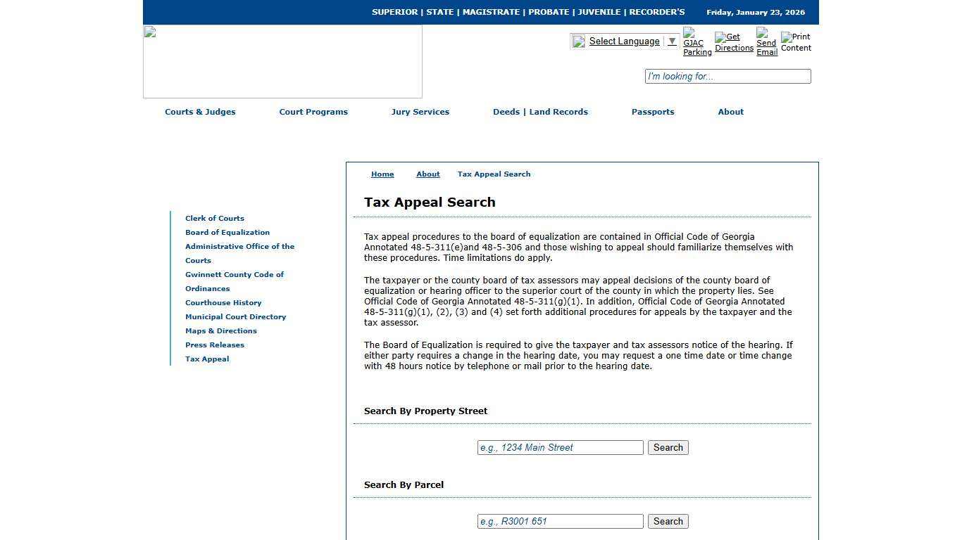 Gwinnett County - About - Tax Appeal Search